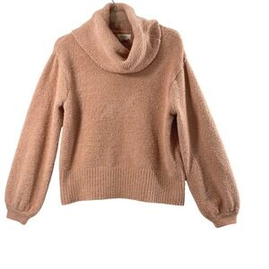 Kaisley Cozy Chenille Cowl Neck Sweater Womens Medium Blush Pink Balloon Sleeve